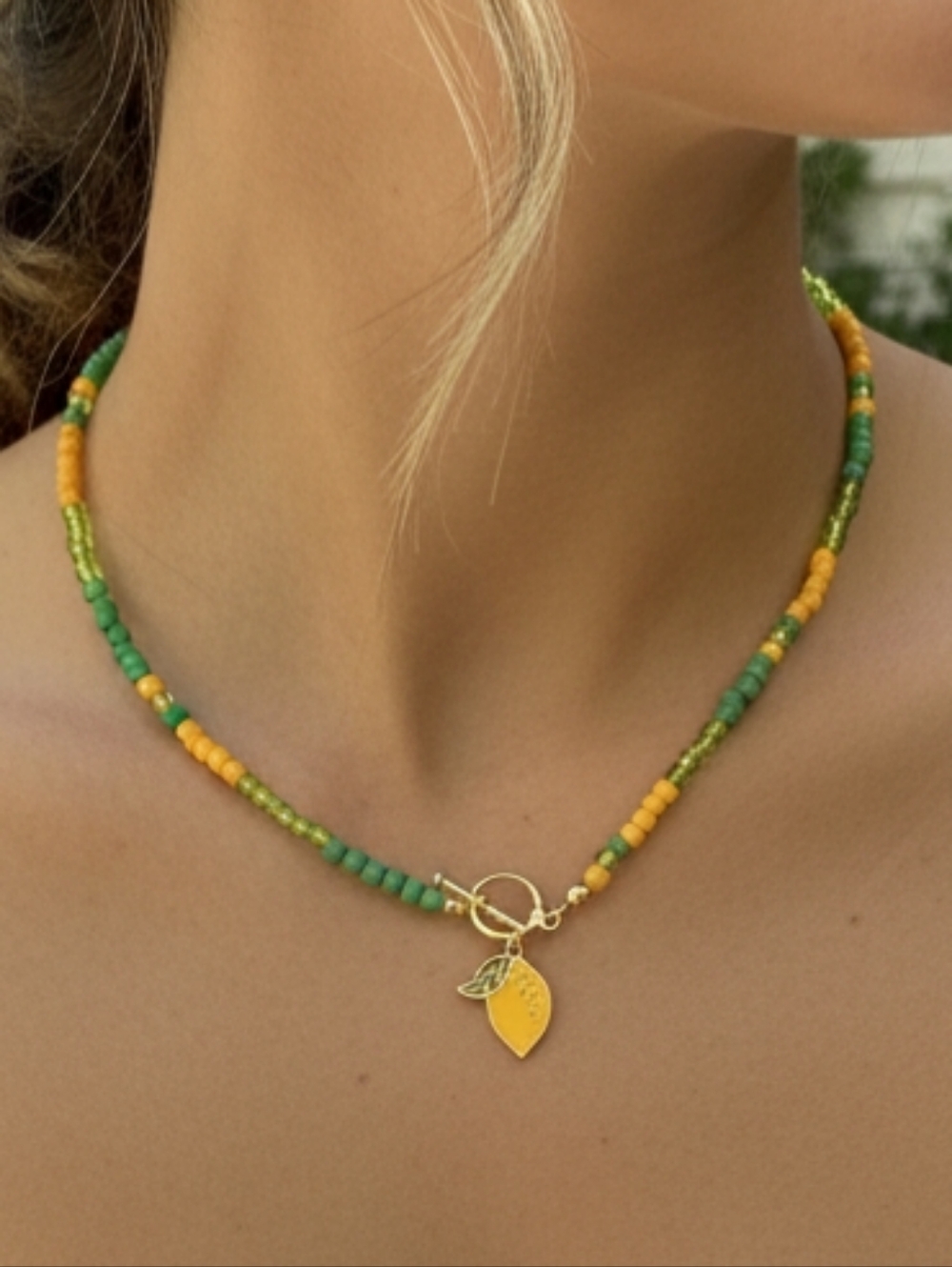 Necklace Green & Yellow With Lemon Charm